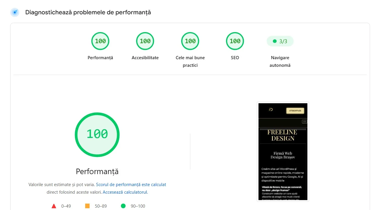 performanta viteza site freeline design